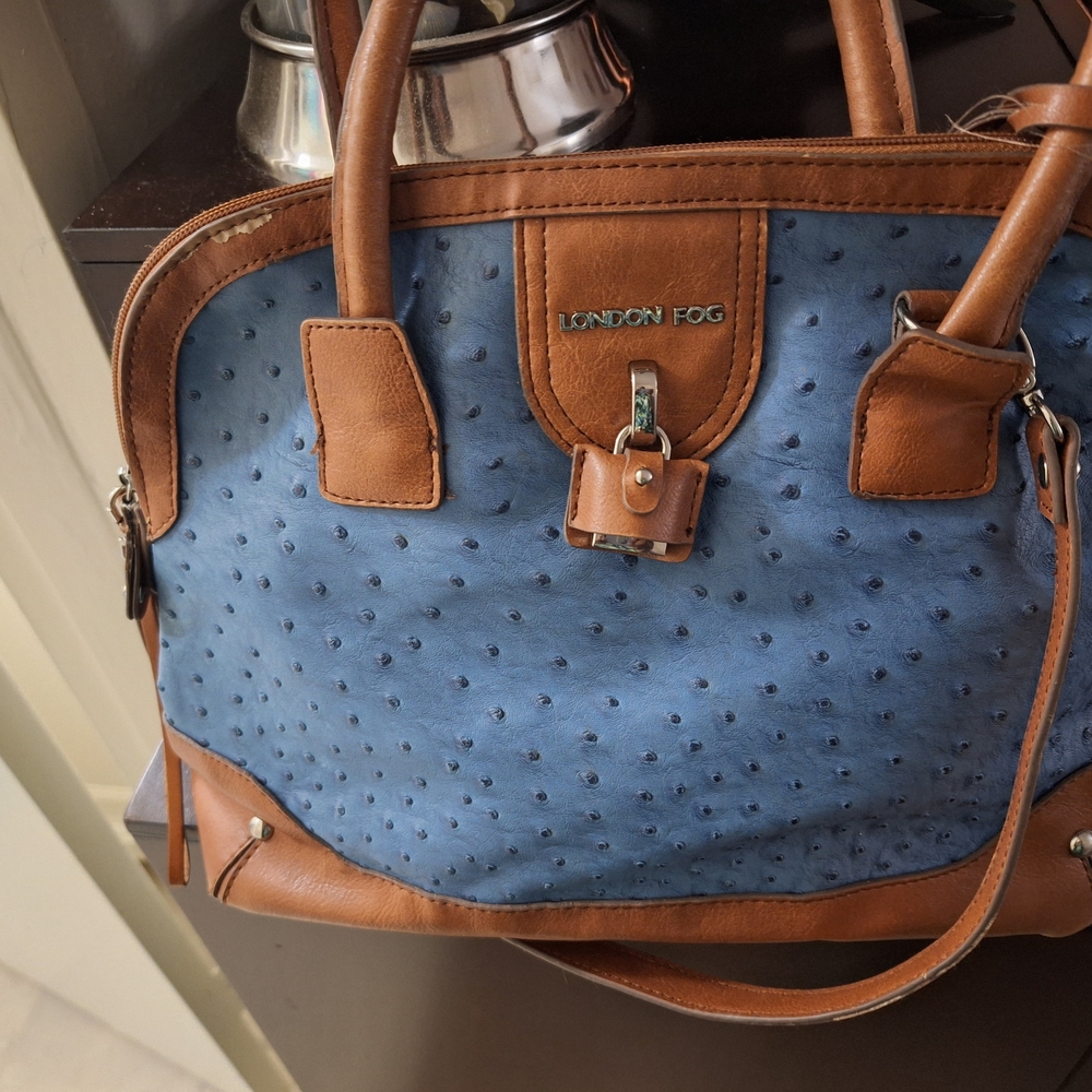 London Fog Blue and Brown Satchel